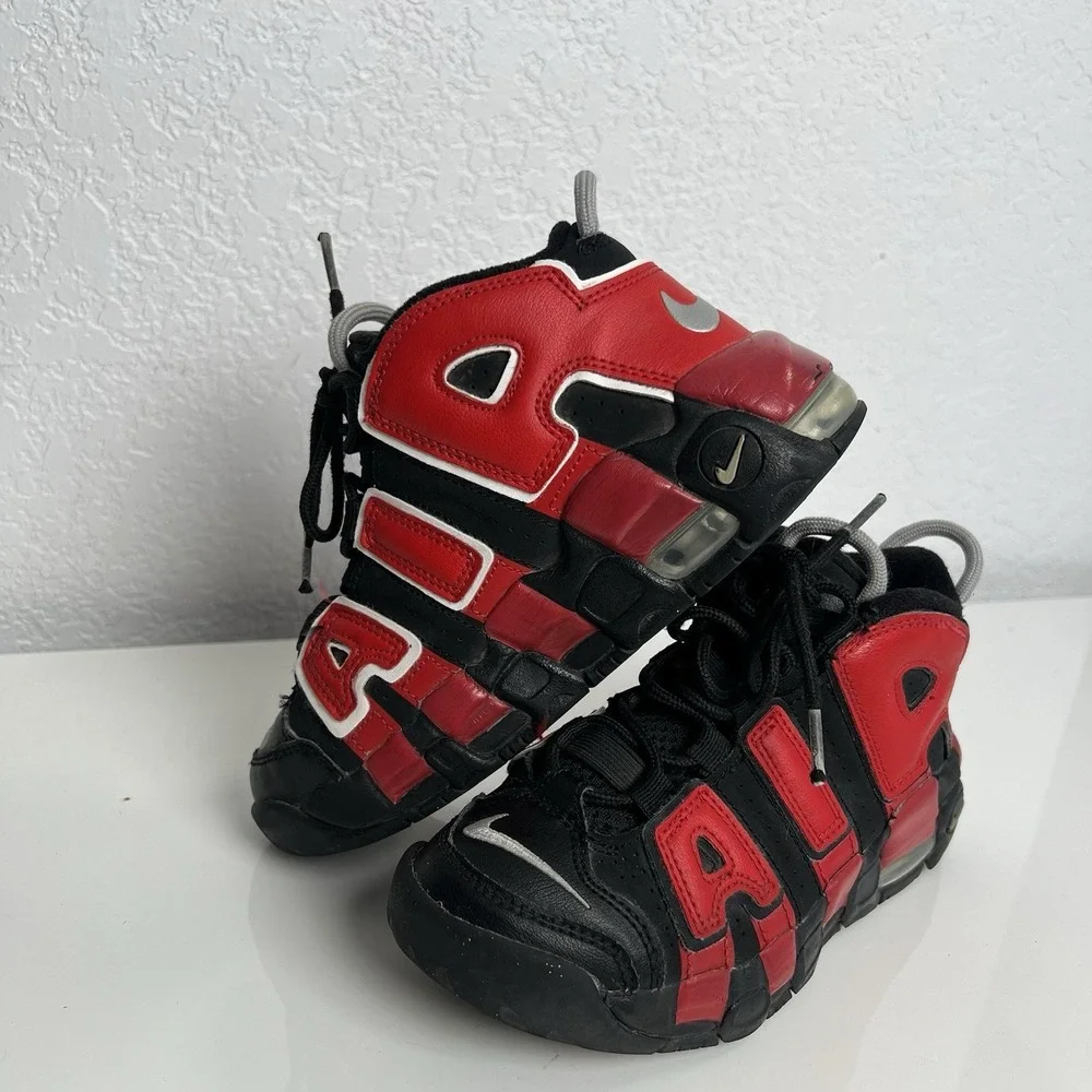 Nike Air More Uptempo PS Black University Red Kids Sneakers Sz 1.5Y Child